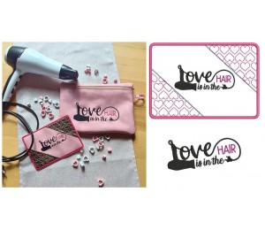 Stickdatei ITH - LOVE is in the HAIR - Tasche & MugRug & Anhänger